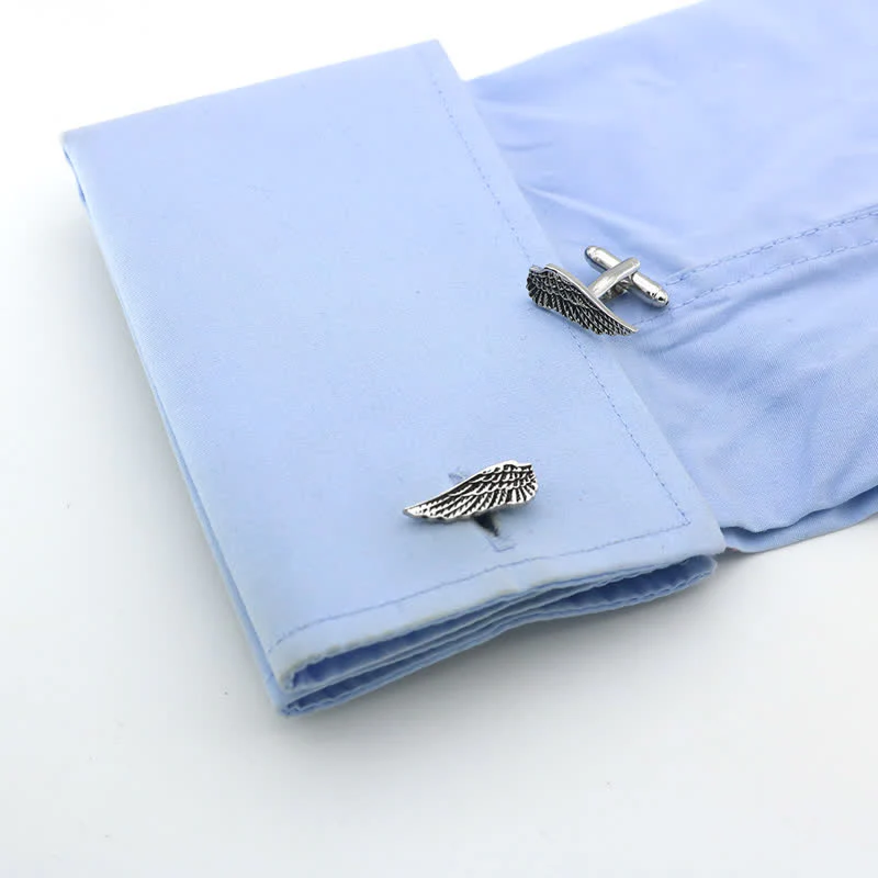 Men's Black & Silver Angel Wings Cufflinks - Image 3