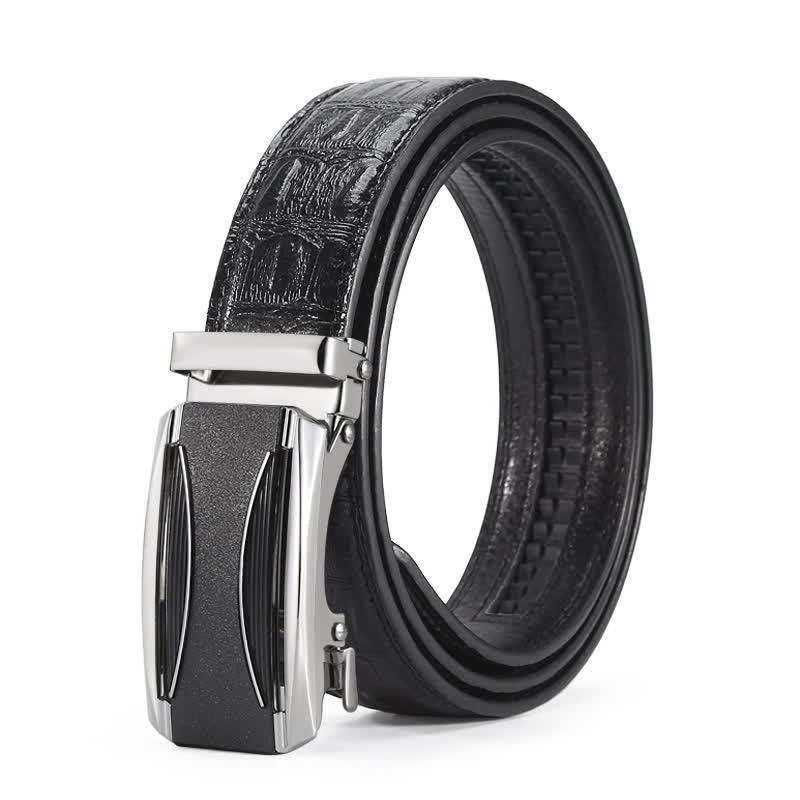 Men's Black & Silver Crocodile Print Automatic Buckle Leather Belt - Image 11