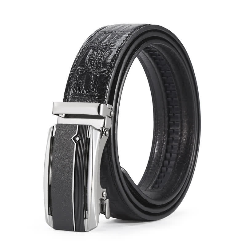 Men's Black & Silver Crocodile Print Automatic Buckle Leather Belt - Image 9
