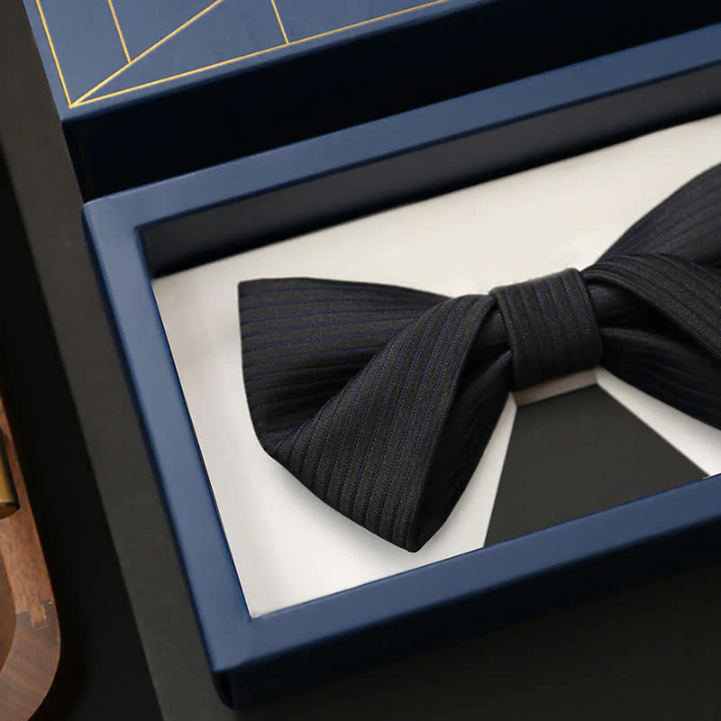 Men's Black Subtle Twilled Navy Striped Business Bow Tie - Image 2