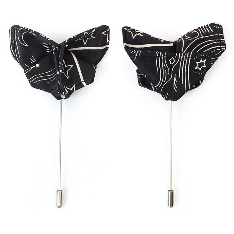 Men's Black Sun Moon Stars Pattern Bow Tie - Image 5