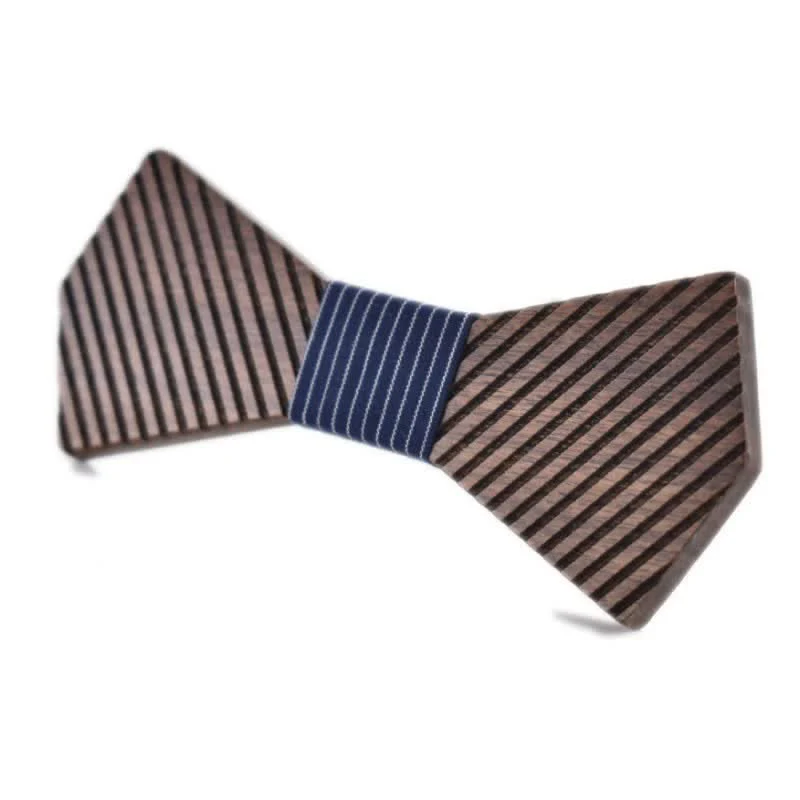 Men's Black Walnut Stylish Striped Wooden Bow Tie - Image 14