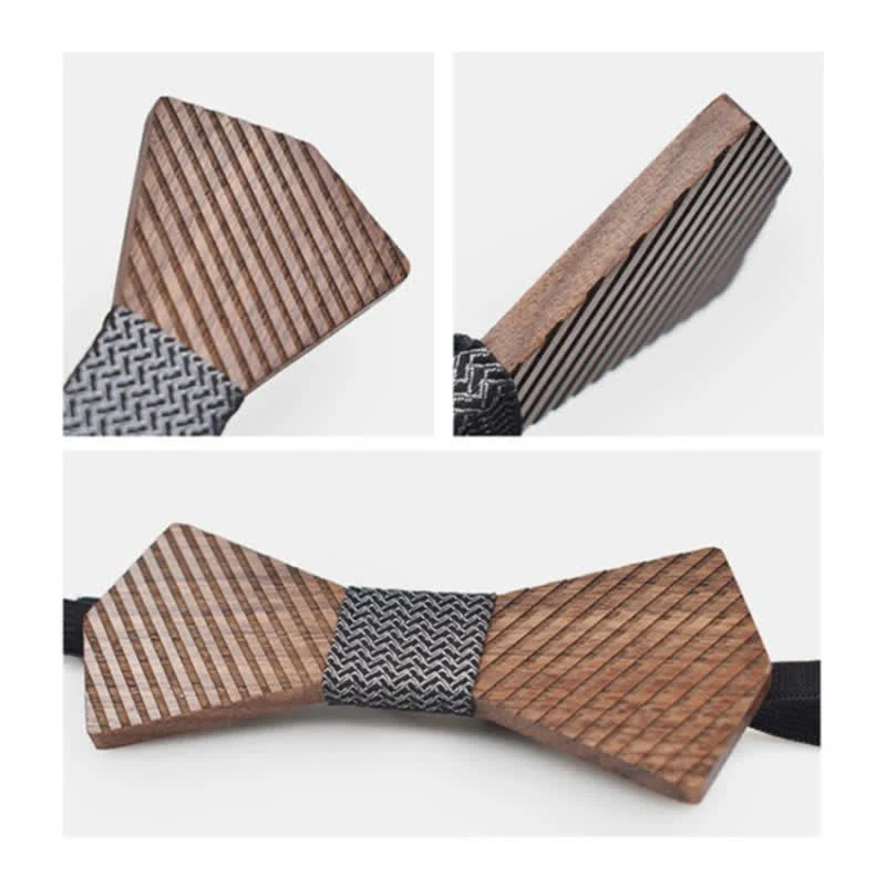 Men's Black Walnut Stylish Striped Wooden Bow Tie - Image 5