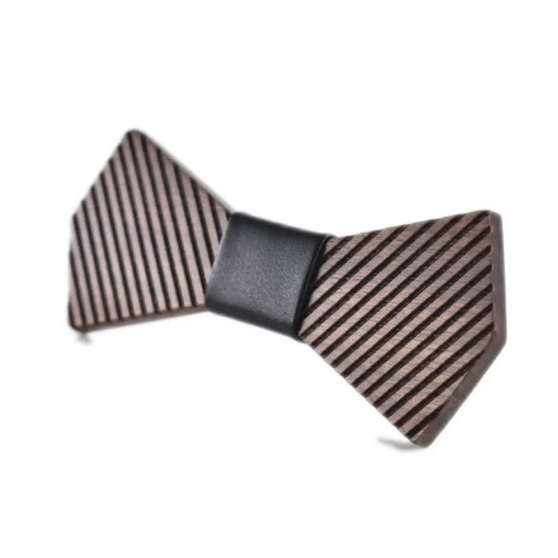 Men's Black Walnut Stylish Striped Wooden Bow Tie - Image 8