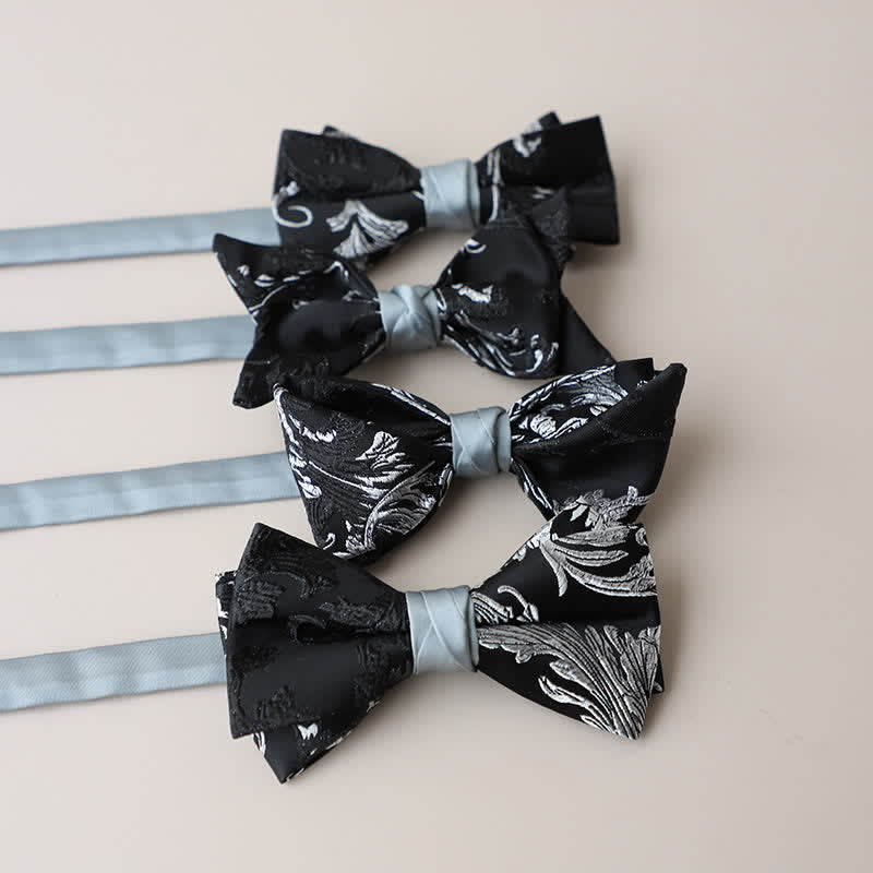 Men's Black & White Floral Embroidery Bow Tie - Image 2