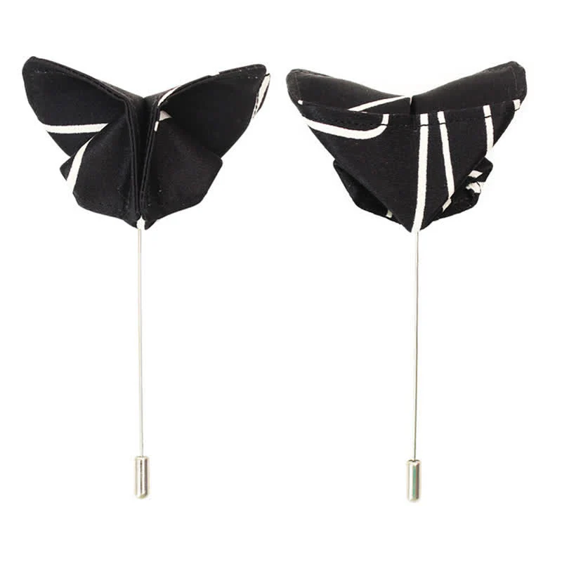 Men's Black & White Geometric Lines Bow Tie - Image 5