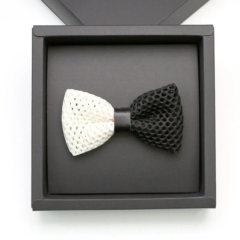 Men's Black & White Honeycomb Lattice Bow Tie - Image 2