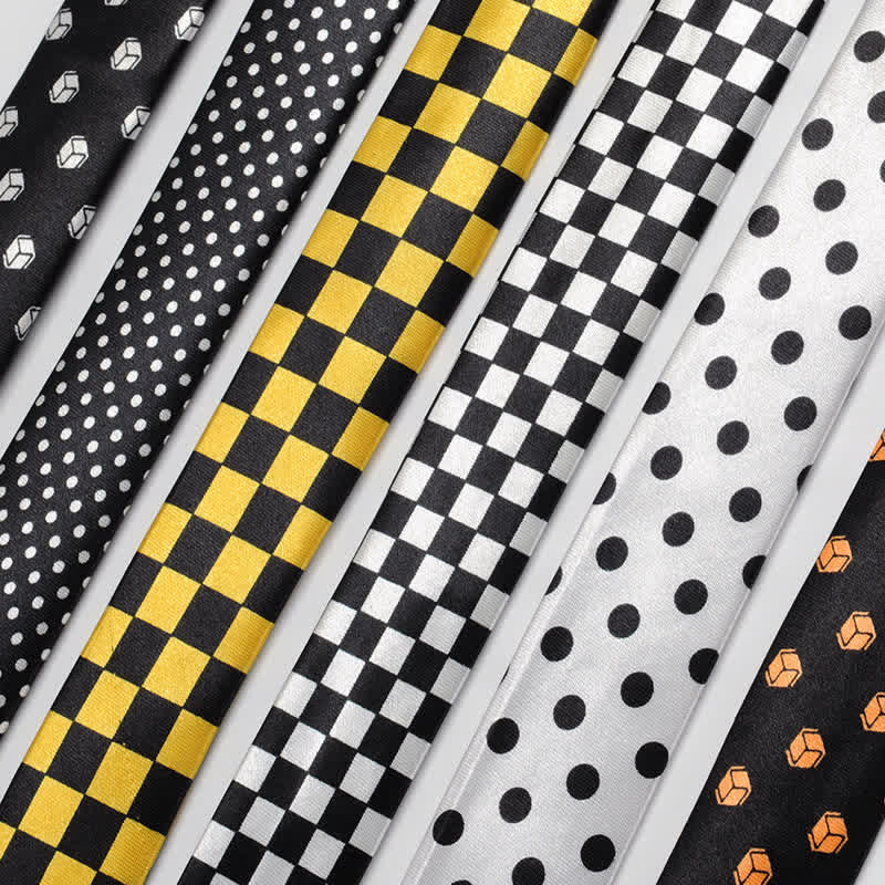 Men's Black & White Little Checks Dots Striped Necktie - Image 2