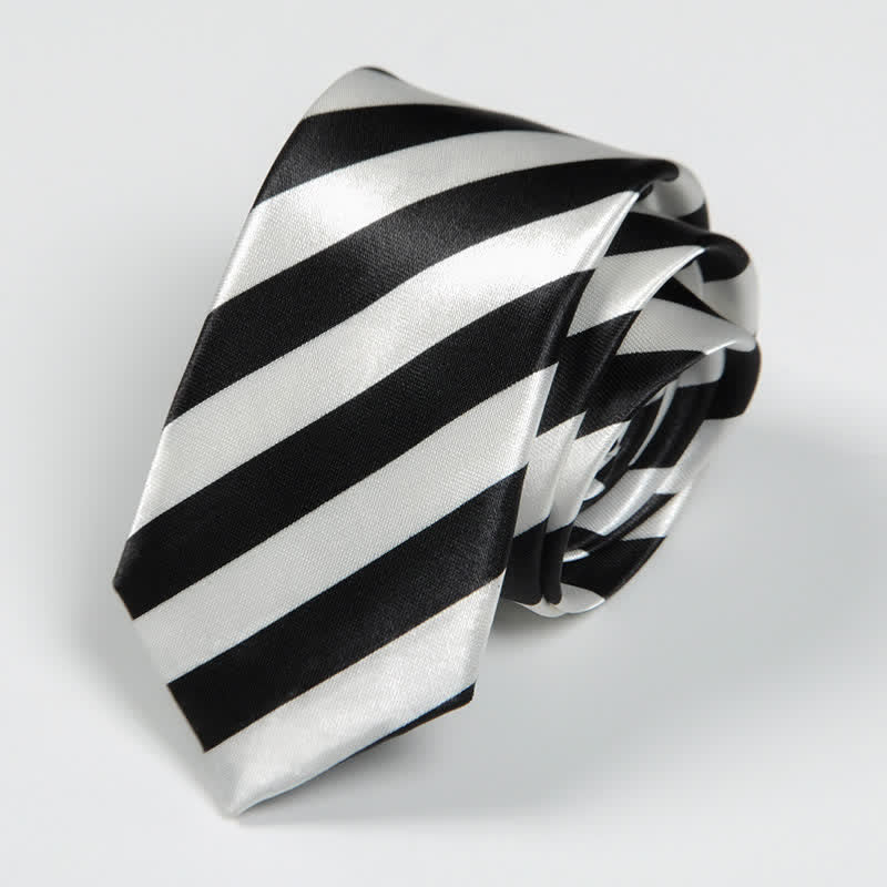 Men's Black & White Little Checks Dots Striped Necktie - Image 9