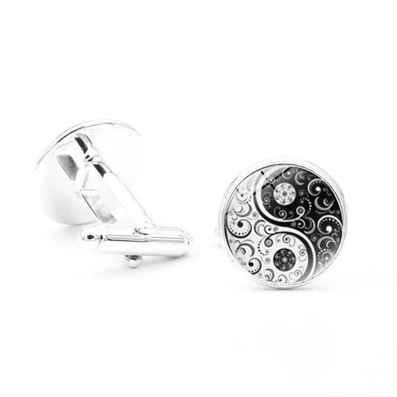 Men's Black & White Yin Yang Glass Dome Cufflinks - Image 3