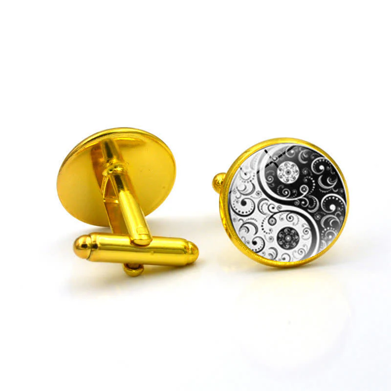 Men's Black & White Yin Yang Glass Dome Cufflinks - Image 6