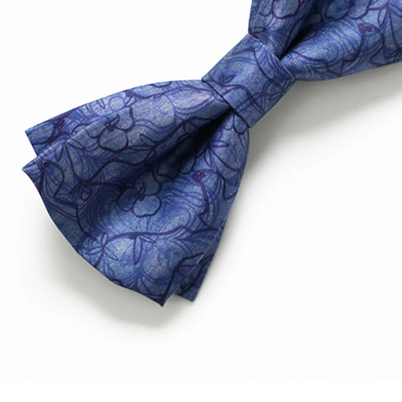 Men's Blue Flower Painting Double Layered Bow Tie - Image 4