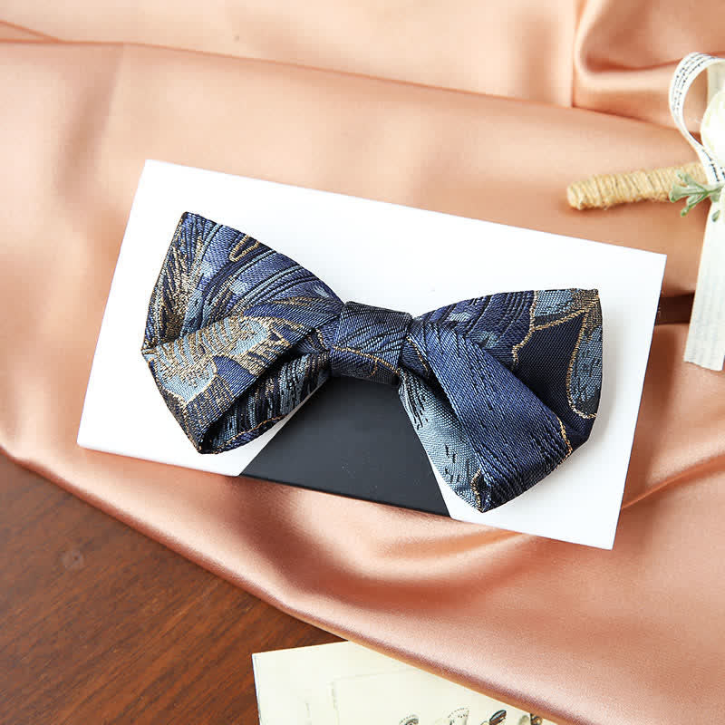 Men's Blue & Gold Bright Floral Jacquard Bow Tie - Image 6