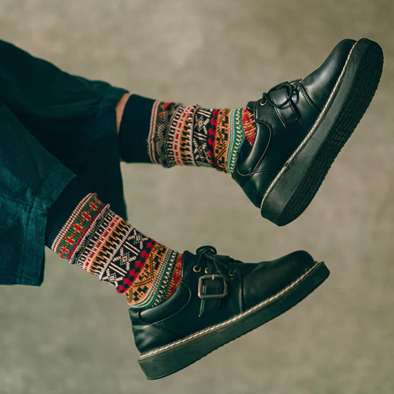 Men's Bold Colorful Knit Pattern Cotton Socks - Image 4