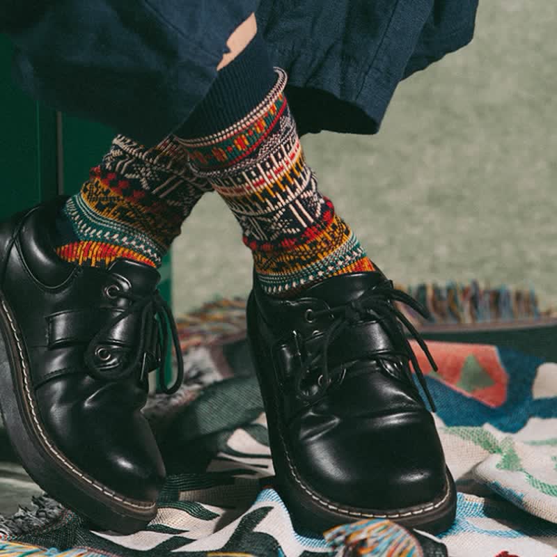 Men's Bold Colorful Knit Pattern Cotton Socks - Image 7