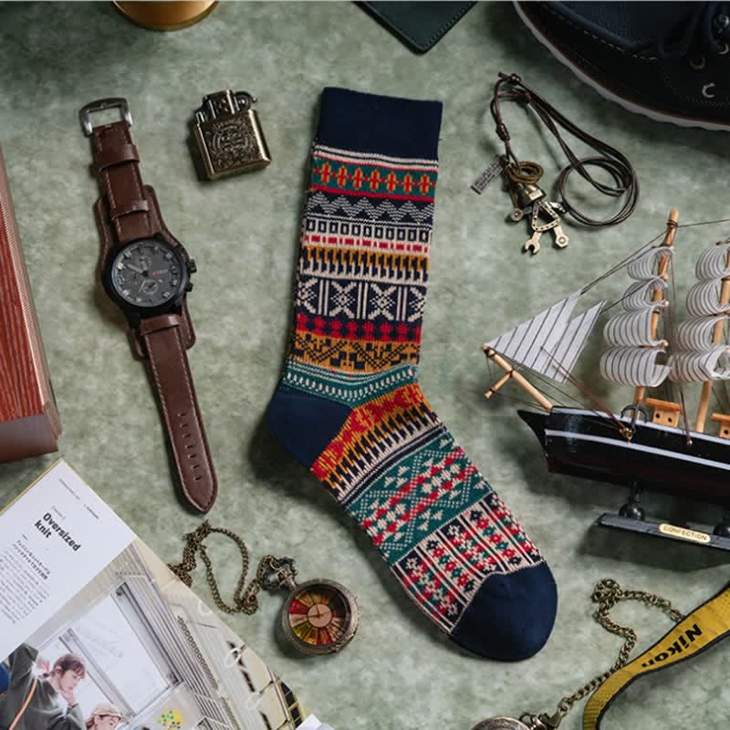 Men's Bold Colorful Knit Pattern Cotton Socks - Image 9