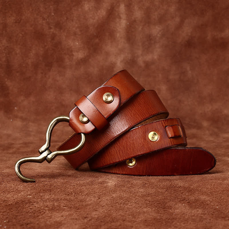 Men's Braided Brass Hook Buckle Cavalry Leather Belt - Image 3