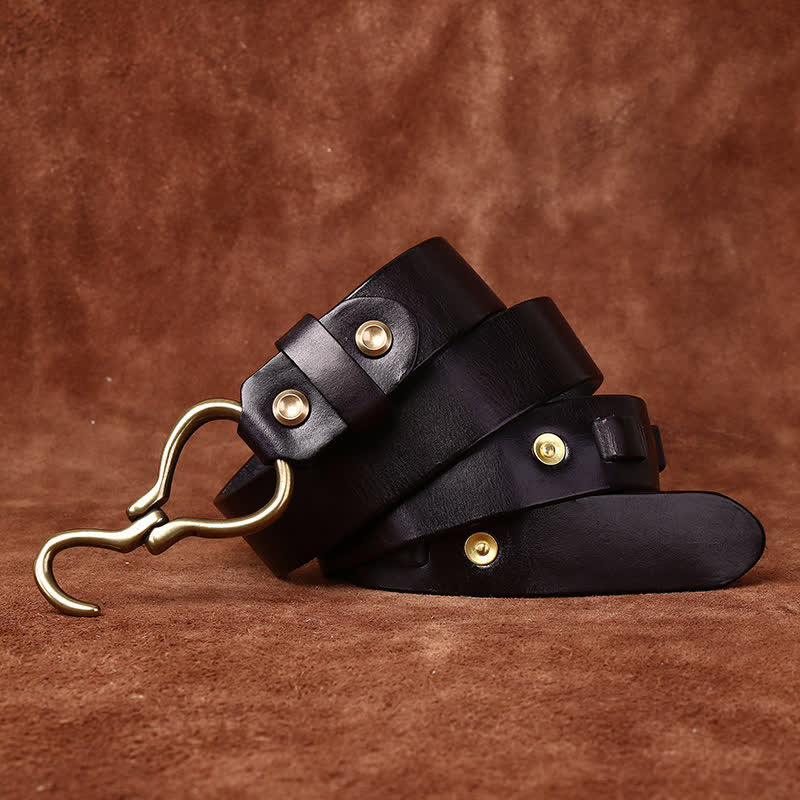 Men's Braided Brass Hook Buckle Cavalry Leather Belt - Image 7