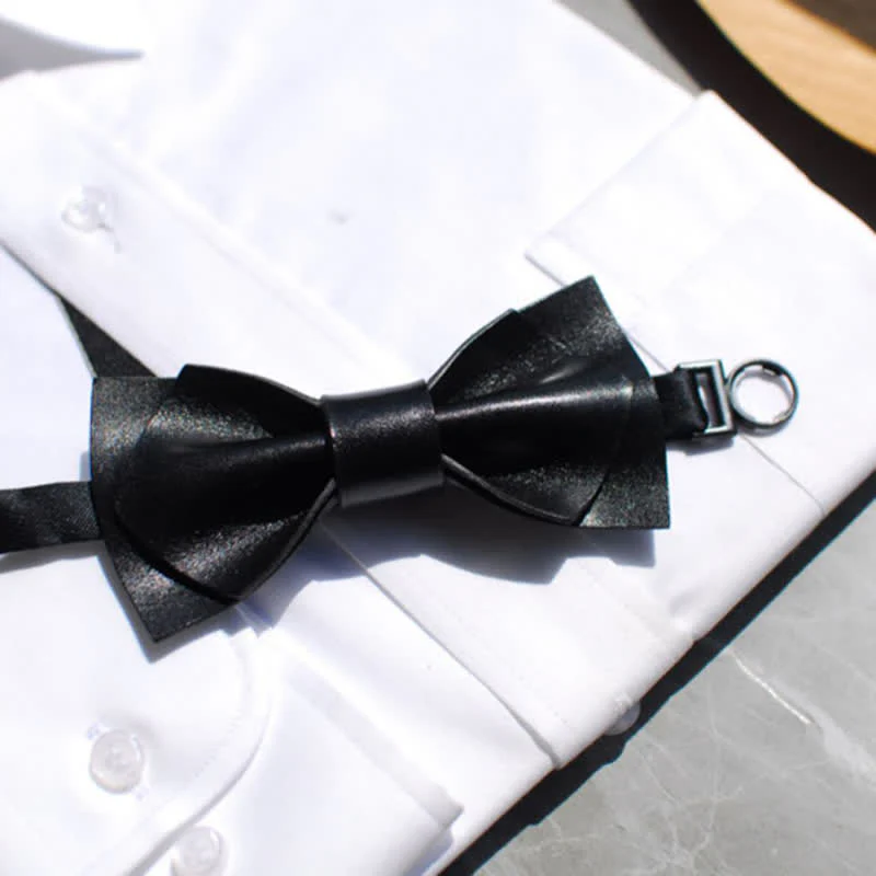 Men's Bright Double Layered Tanned Leather Bow Tie - Image 7