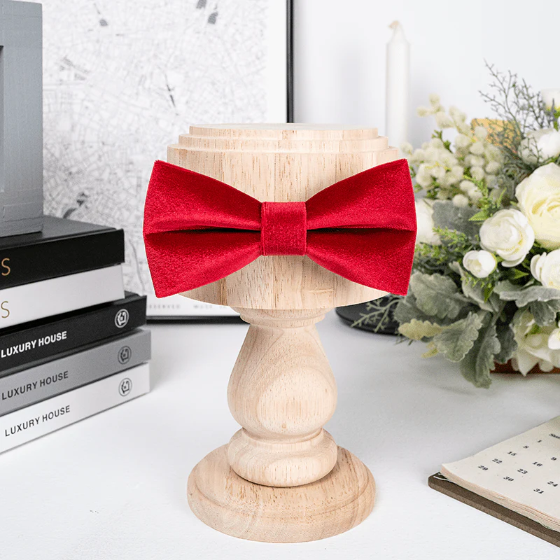 Men's Bright Red Solid Color Velvet Bow Tie - Image 3