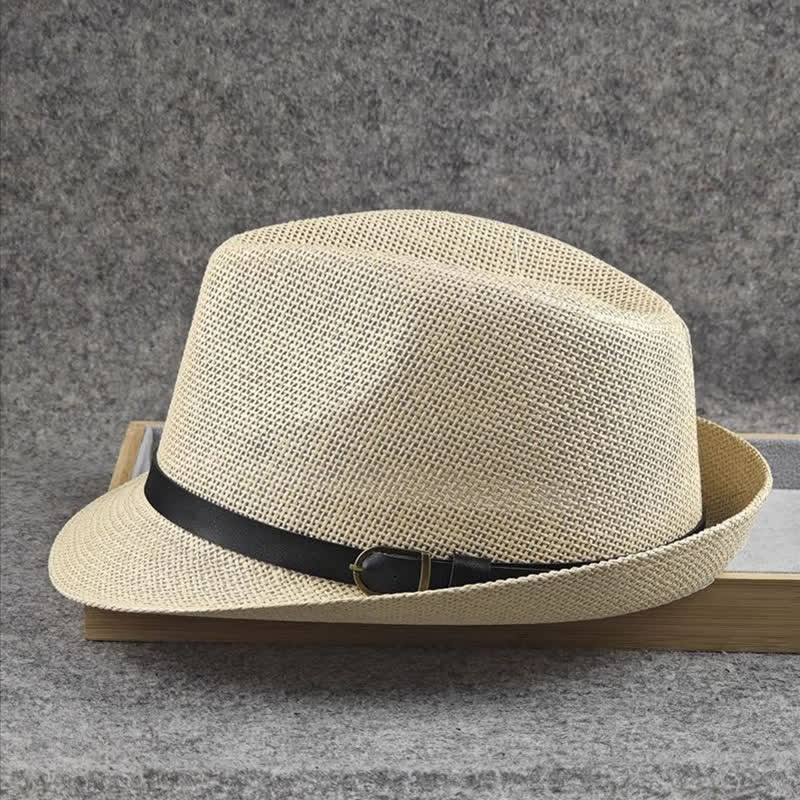 Men's British Plaid Houndstooth Pattern Summer Straw Fedora Hat - Image 13