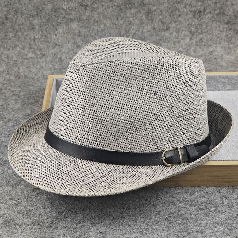 Men's British Plaid Houndstooth Pattern Summer Straw Fedora Hat - Image 17