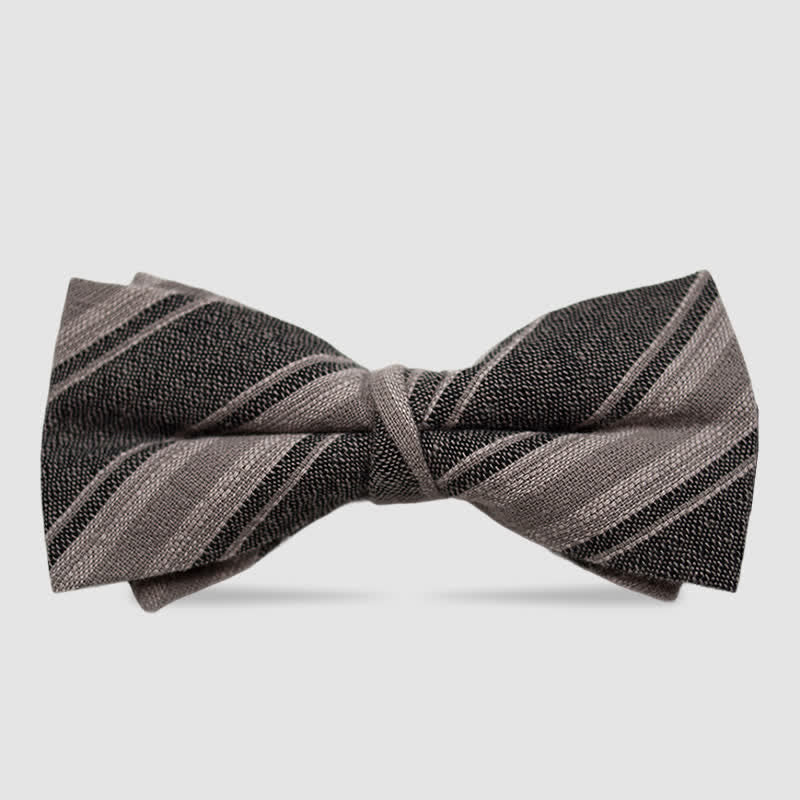 Men's British Style Checked Striped Coffee Cotton Bow Tie - Image 4