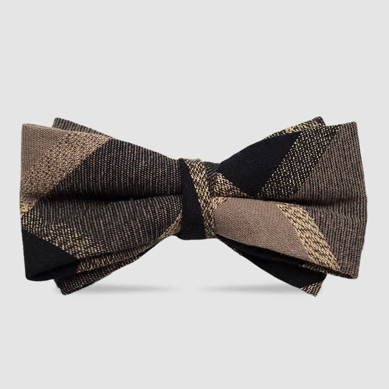 Men's British Style Checked Striped Coffee Cotton Bow Tie - Image 7