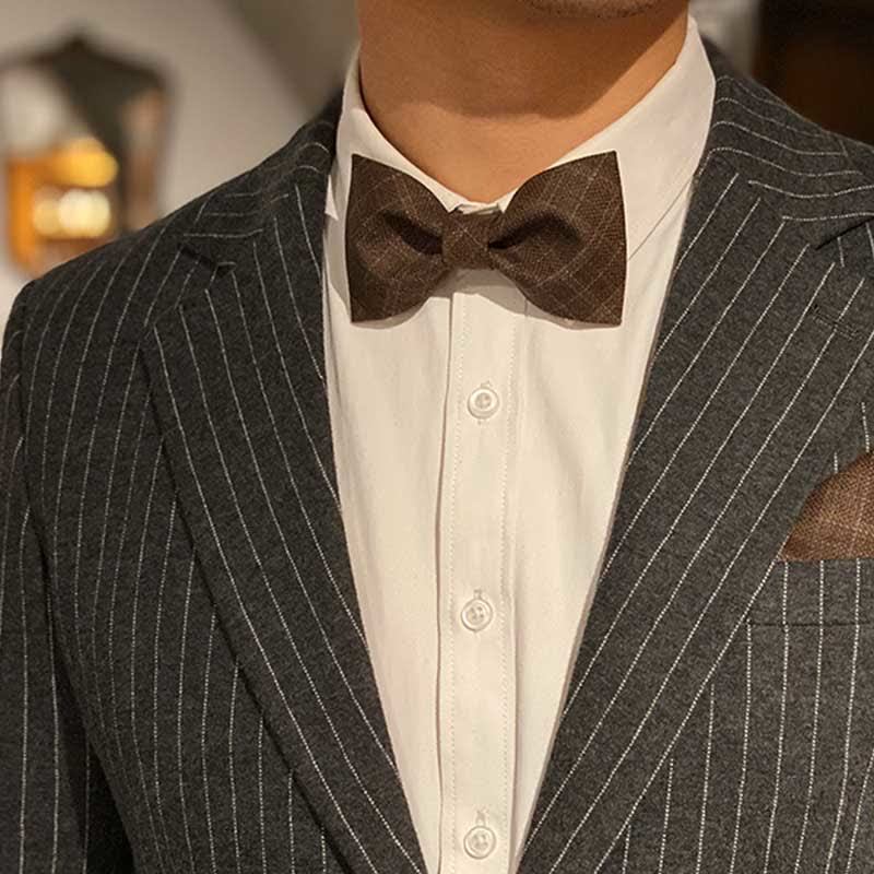 Men's British Style Vintage Dark Brown Plaid Bow Tie - Image 2
