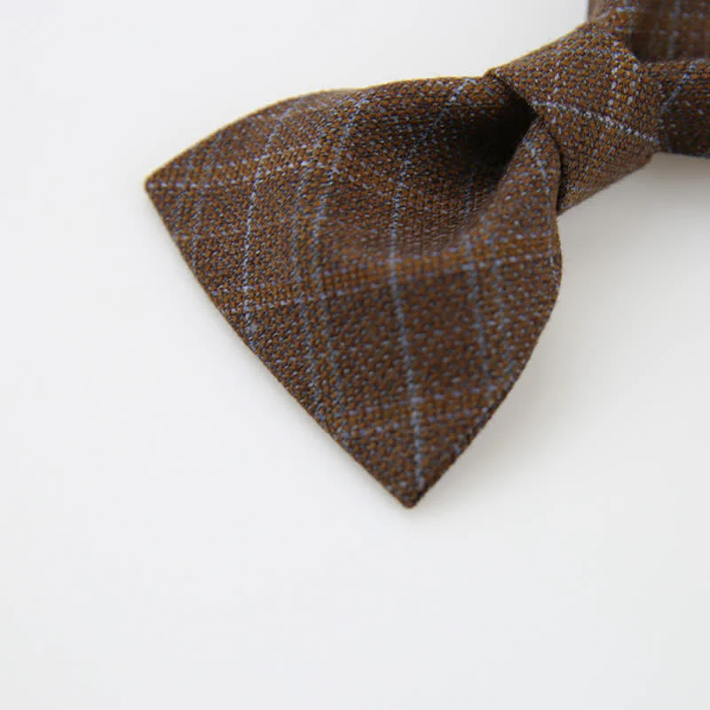 Men's British Style Vintage Dark Brown Plaid Bow Tie - Image 4