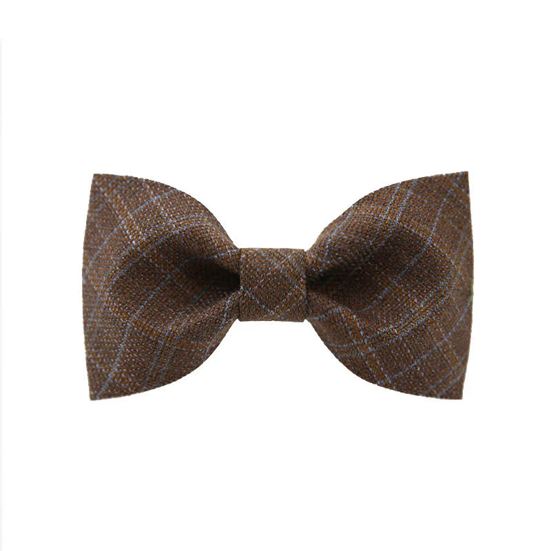 Men's British Style Vintage Dark Brown Plaid Bow Tie - Image 5