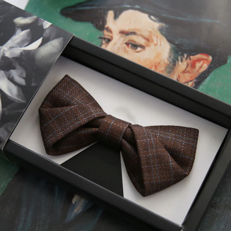 Men's British Style Vintage Dark Brown Plaid Bow Tie - Image 6