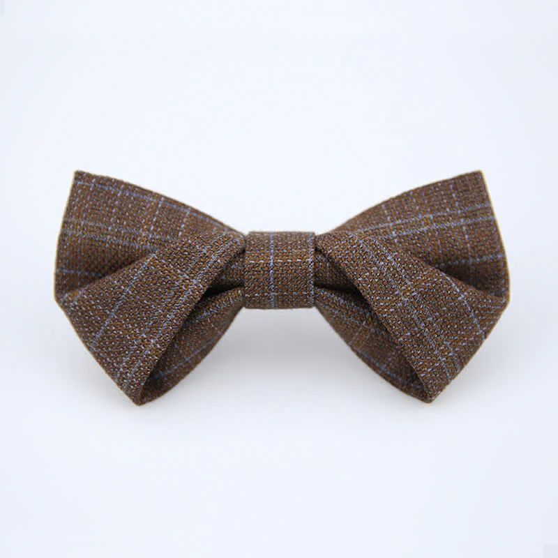 Men's British Style Vintage Dark Brown Plaid Bow Tie - Image 8