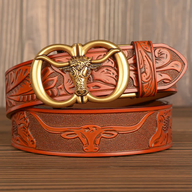 Men's Double Ring Bull Automatic Buckle Leather Belt - Image 20