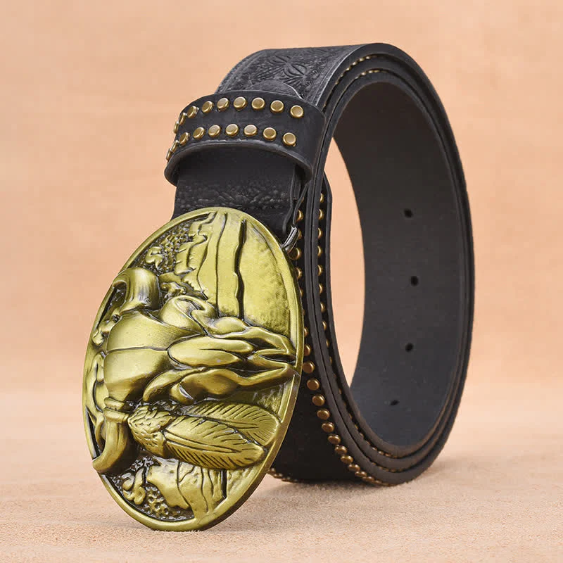 Men's Bull Head Buckle Rivet Decor Leather Belt - Image 5