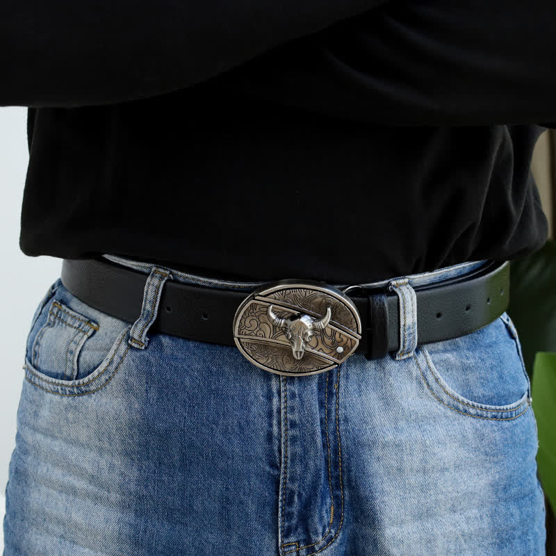 Men's Bull Head Leather Belt With Folding Knife - Image 7