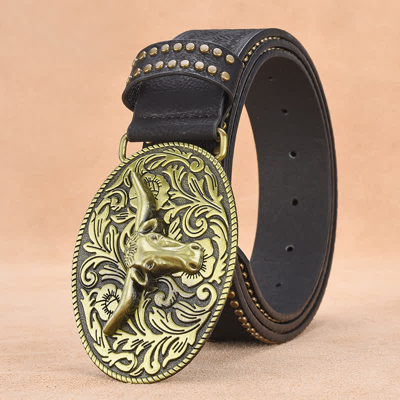 Men's Bull Head Rivet Embossed Leather Belt - Image 8