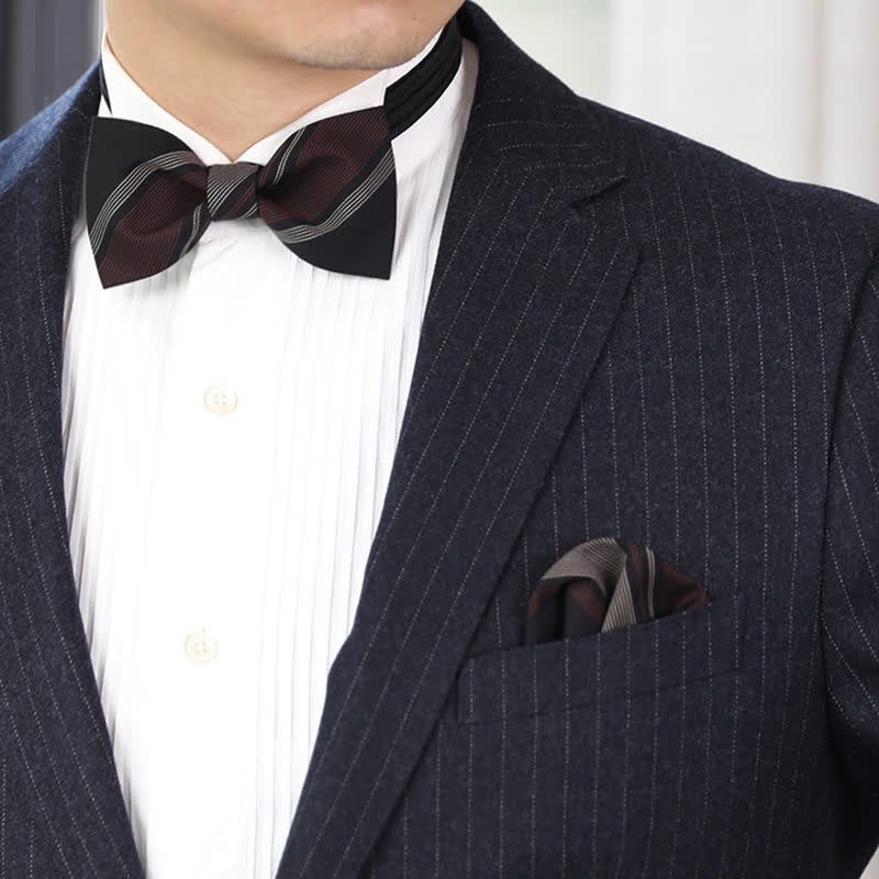 Men's Burgundy & Black Striped Formal Bow Tie - Image 2