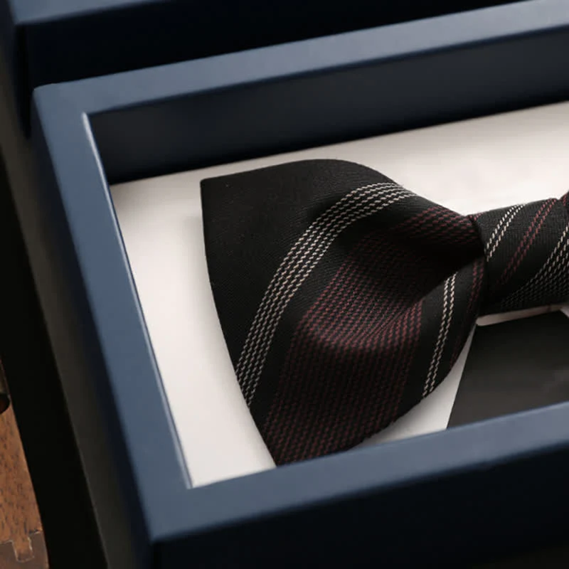 Men's Burgundy & Black Striped Formal Bow Tie - Image 4