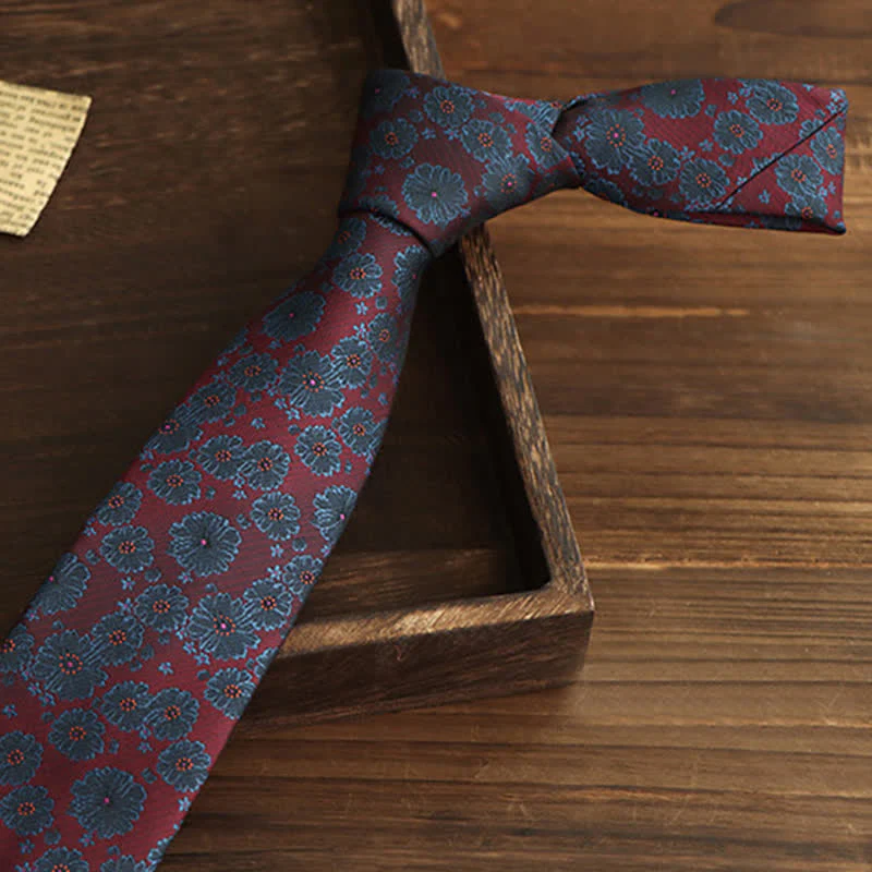 Men's Burgundy & Blue Flowers Necktie - Image 2