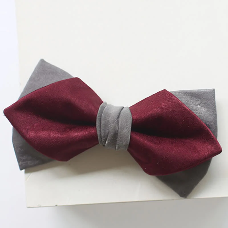 Men's Burgundy & Gray Double Layered Bow Tie - Image 8