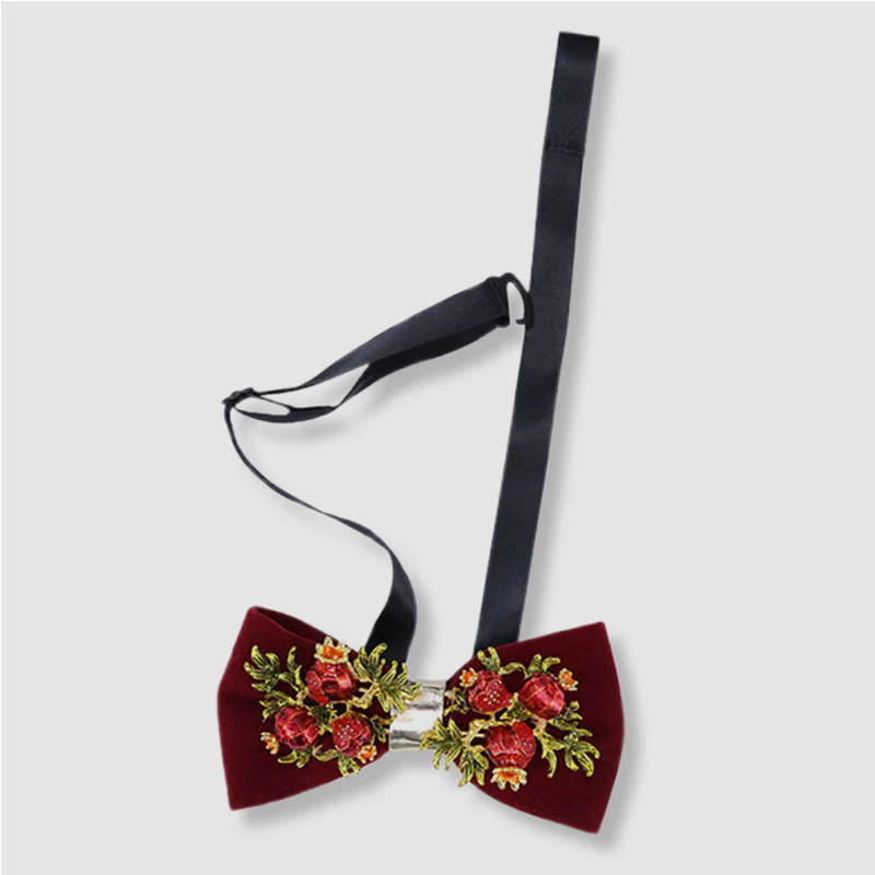 Men's Burgundy Pomegranate Floral Bow Tie - Image 6
