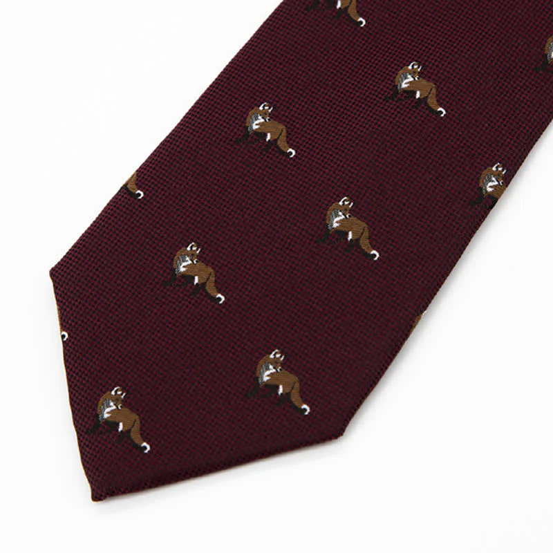 Men's Burgundy Prowling Little Foxes Necktie - Image 3