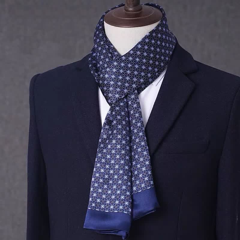 Men's Business Geometrical Figure Thin Long Pure Silk Scarf - Image 2