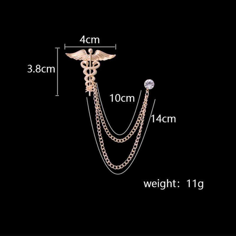 Men's Caduceus Double Snakes Chain Brooch - Image 6