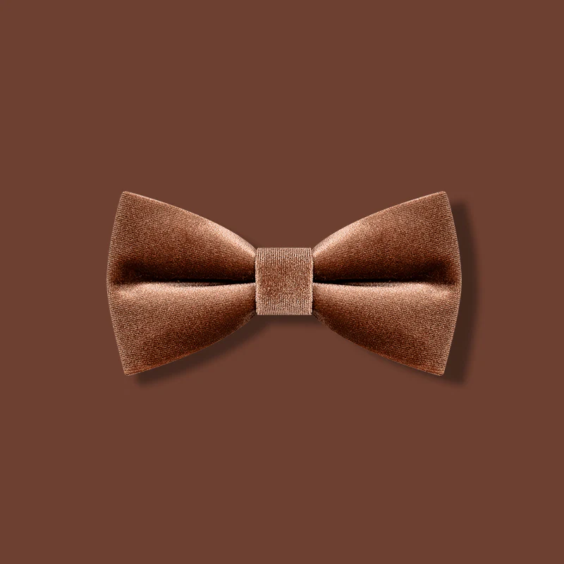 Men's Caramel Brown Solid Color Velvet Bow Tie - Image 2