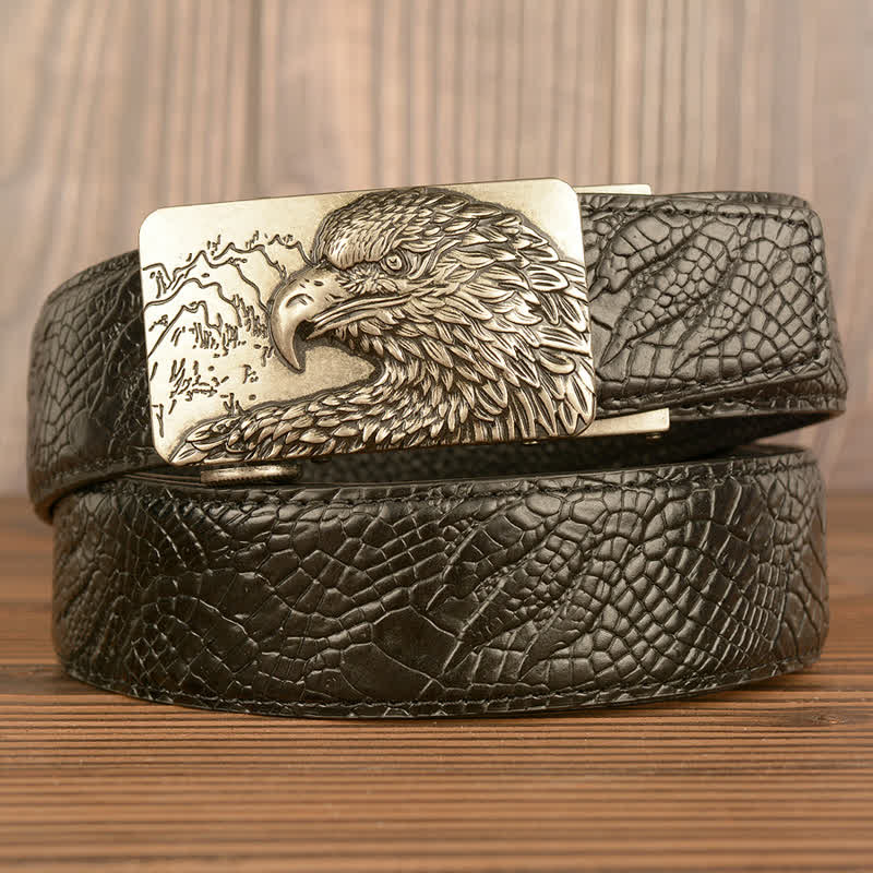 Men's Carved Eagle Crocodile Pattern Leather Belt - Image 15