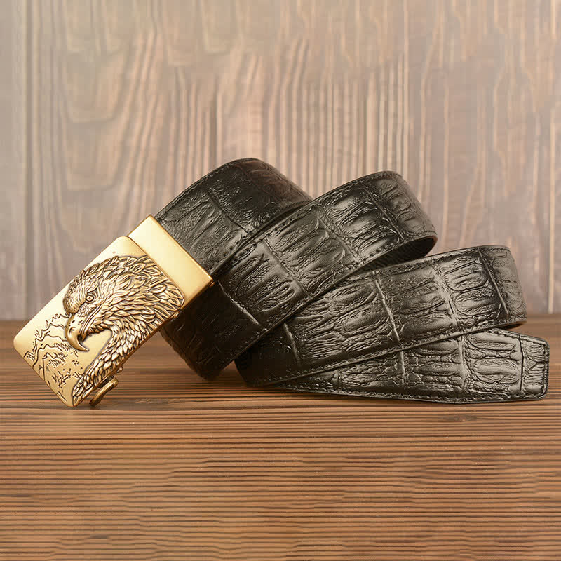 Men's Carved Eagle Crocodile Pattern Leather Belt - Image 20