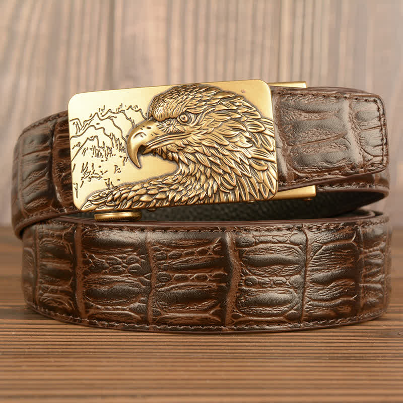Men's Carved Eagle Crocodile Pattern Leather Belt - Image 21