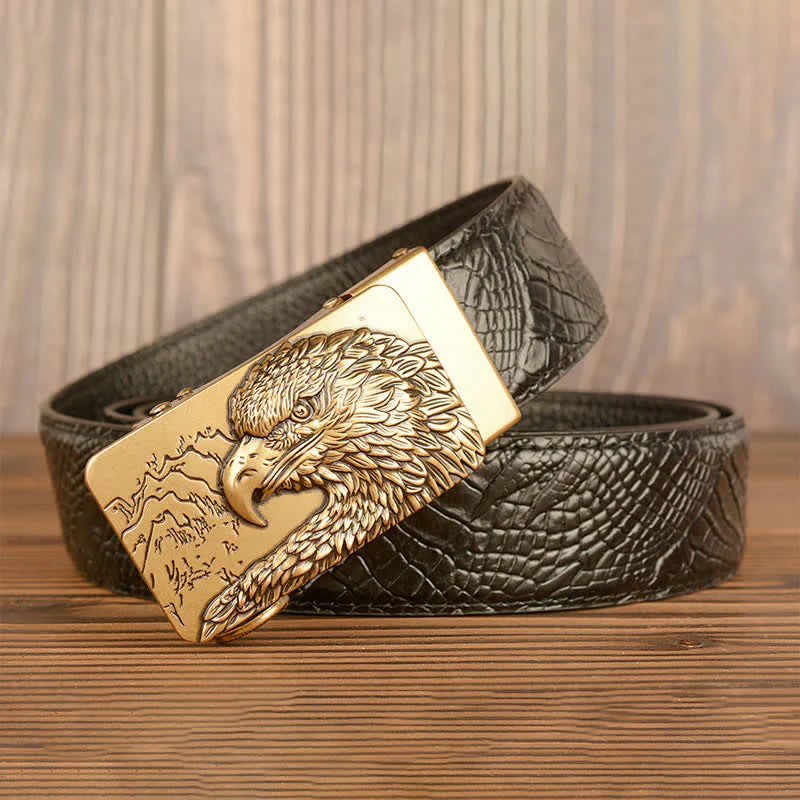 Men's Carved Eagle Crocodile Pattern Leather Belt - Image 3